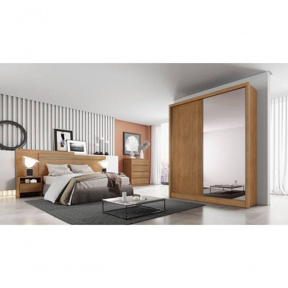 Guarda Roupa Solteiro Com Espelho Mdf 3 Gavetas Virtus -cumaru Móveis Novo Horizonte