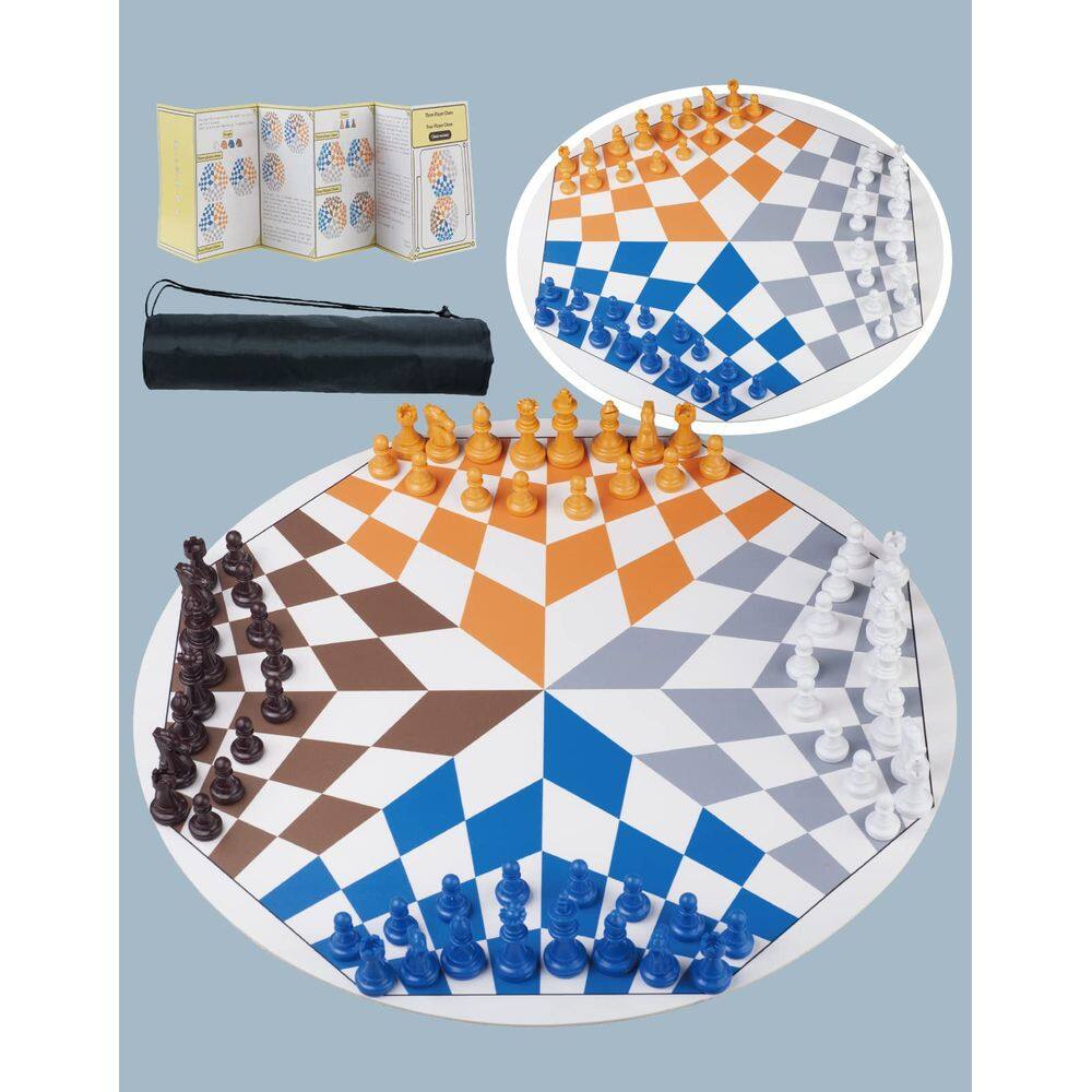 Conjunto de xadrez para três ou quatro jogadores com tapete de couro