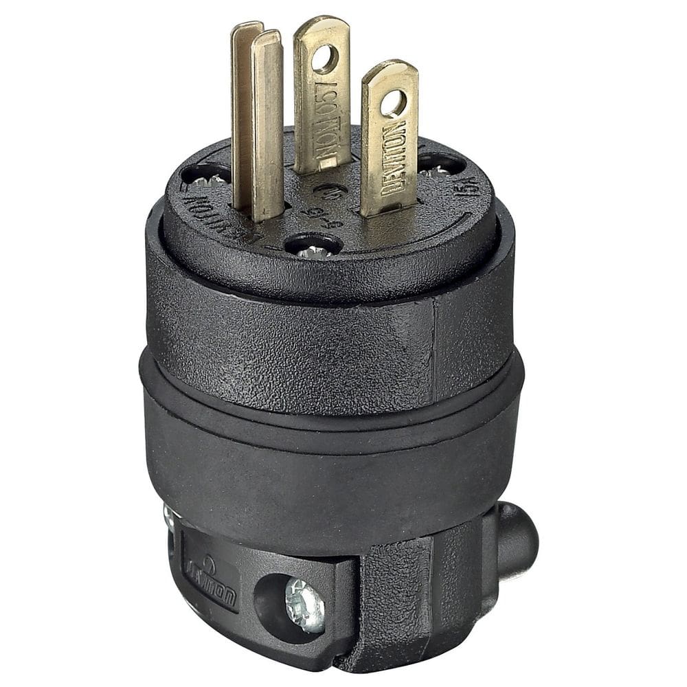 Plugue Leviton 515PR 15A 125V NEMA 5-15P de lâmina reta preta
