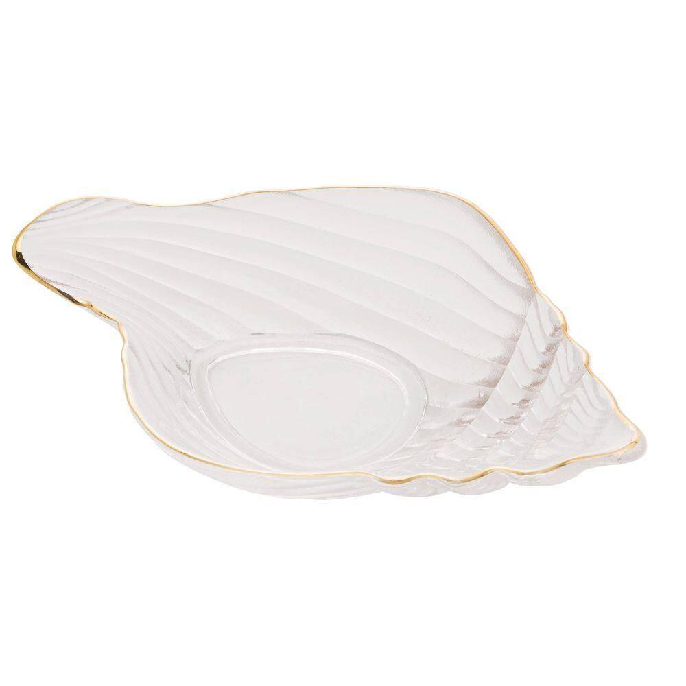 Bowl De Vidro Concha Com Filete Trompete Dourado 20cm X 12cm - Wolff