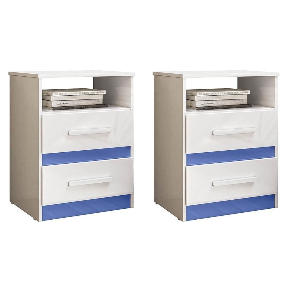 Kit 2 Mesas De Cabeceira Apolo 2 Gavetas Flex Branco Azul Moval Branco Azul