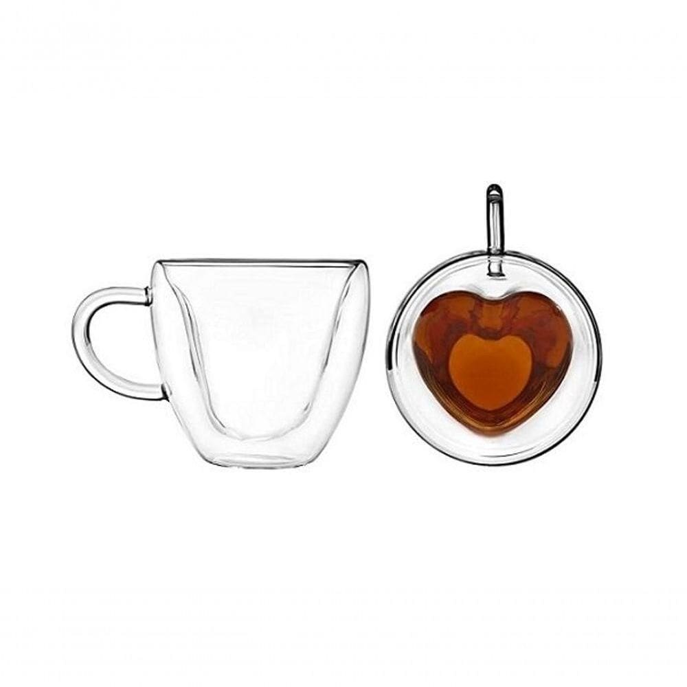 Caneca Em Vidro Borossilicato Parede Dupla Coração 120ml