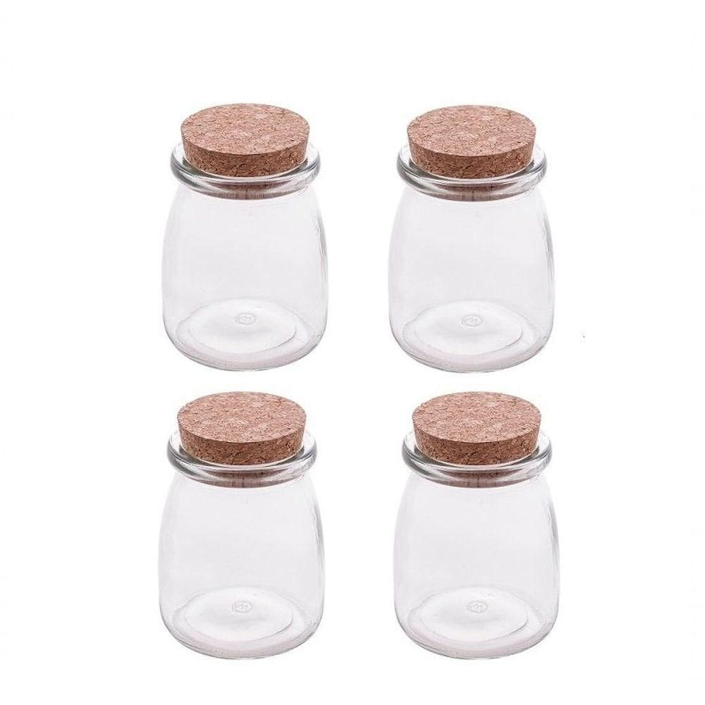 Conjunto 4 Porta Mantimentos Vidro 190ml Rolha 1990 - Lyor