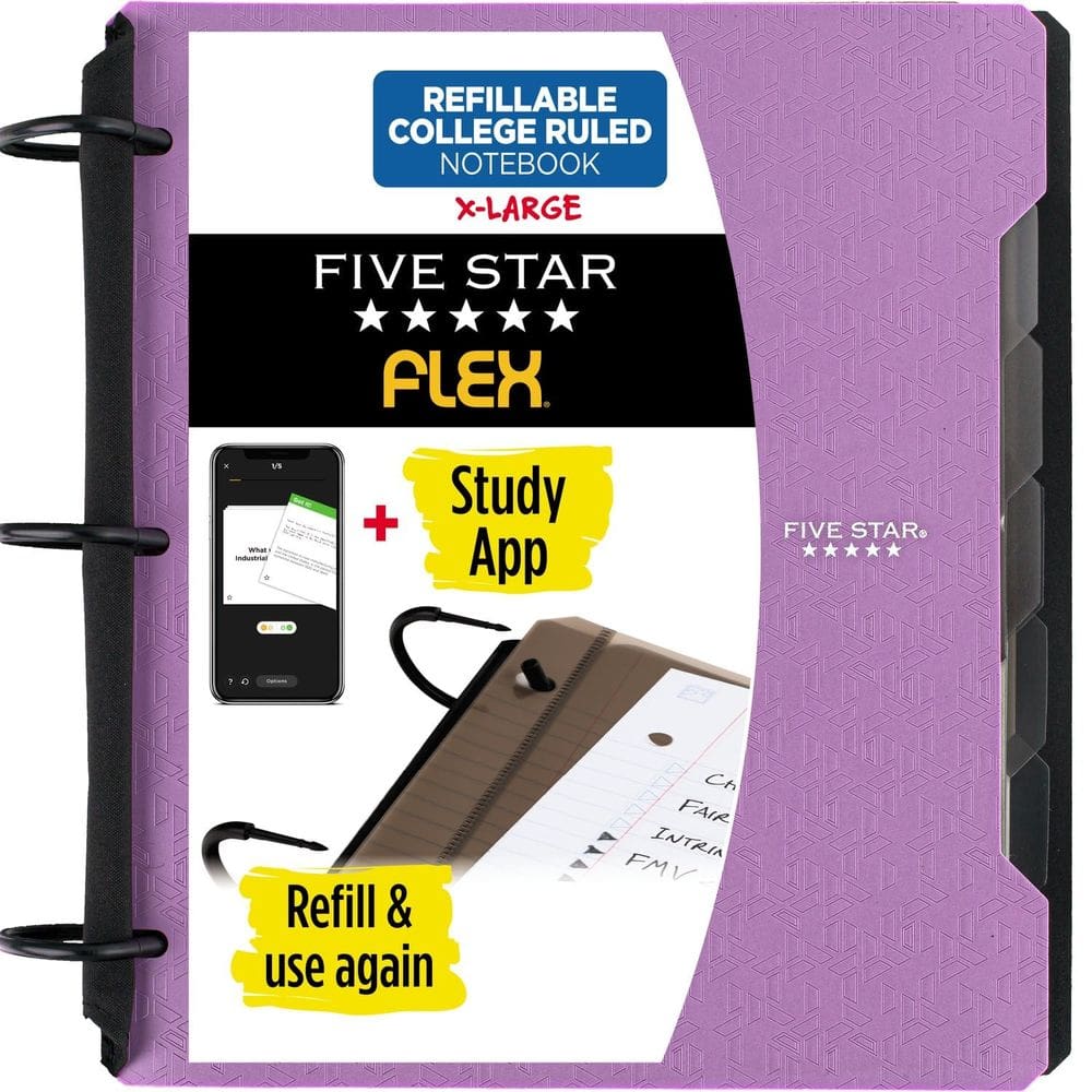 Caderno Five Star Flex, recarregável, regido pela faculdade, roxo