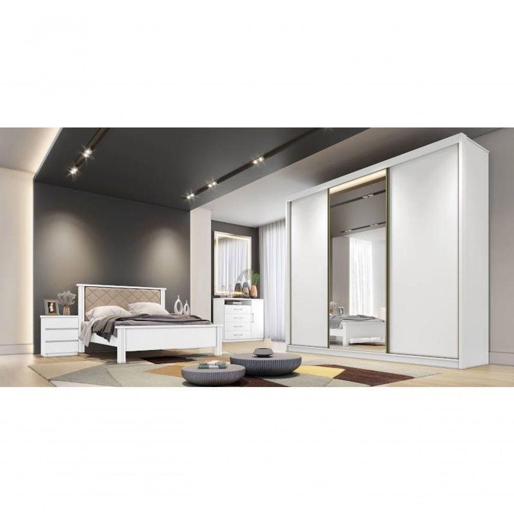 Guarda Roupa Casal Com 1 Porta Espelhada 4 Gavetas Diamond-branco Móveis Novo Horizonte