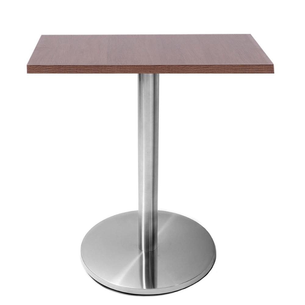 Mesa Beta em Inox 75 cm (Altura) com Disco Redondo com Tampo em MDP Quadrado 80 cm Cor Imbuia