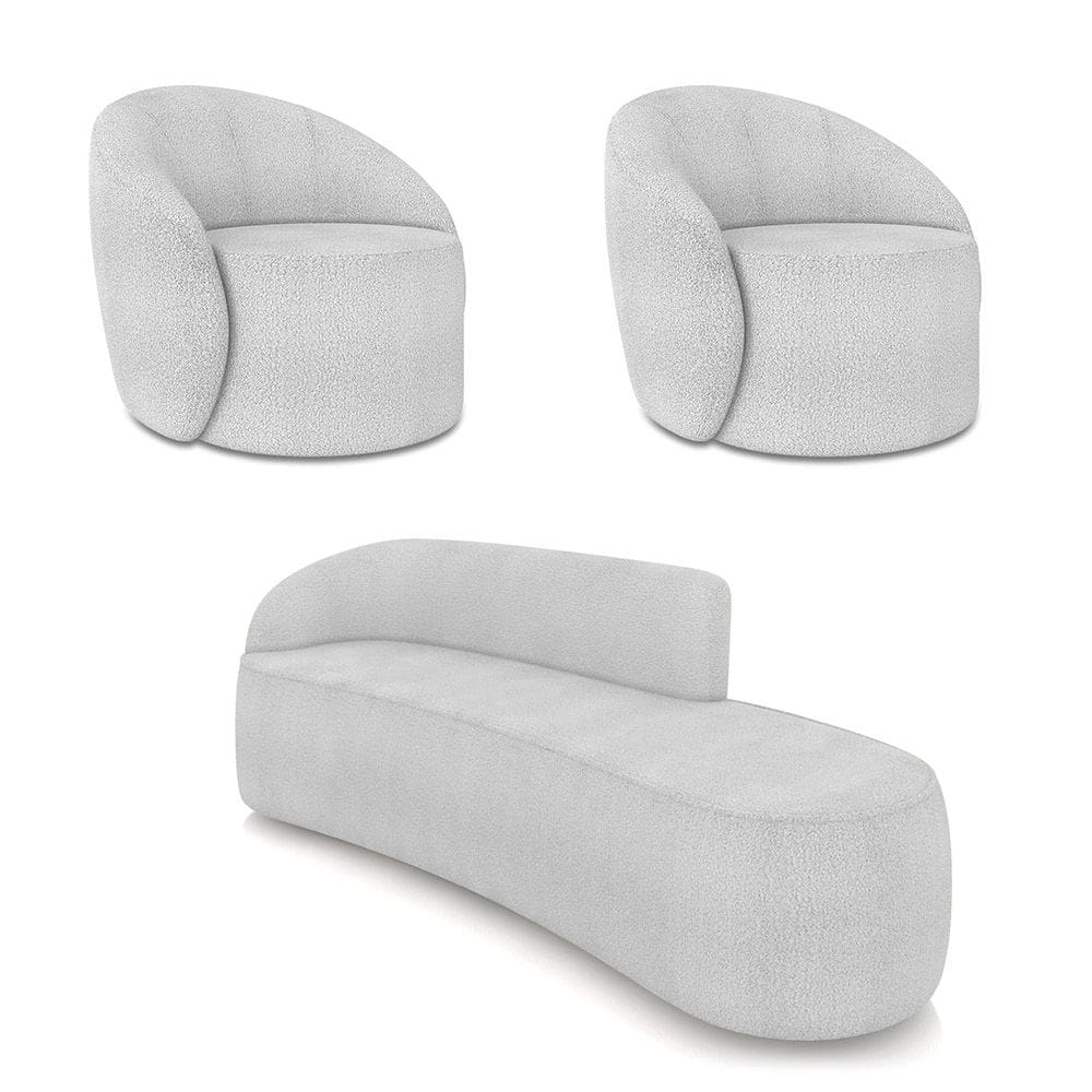 Sofá 4 Lugares Orgânico 220cm Morgan e 2 Poltronas Lua Bouclê Cinza D03 - D`Rossi