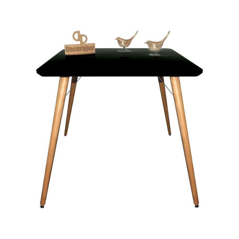 Mesa Jantar Pés Palitos Tampo Quadrado Vidro Laqueado 80cm Preto