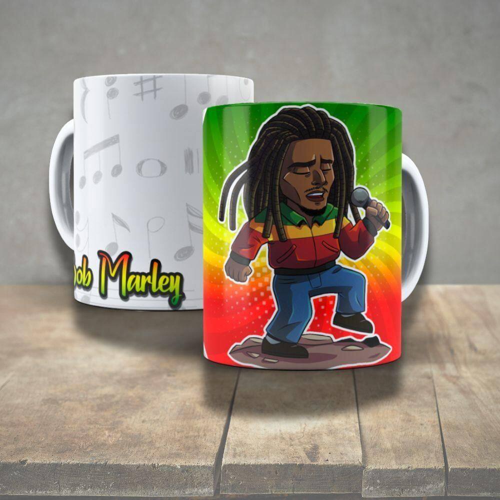 Caneca De Porcelana 325ml Decorada ícones Da Música Bob Marley