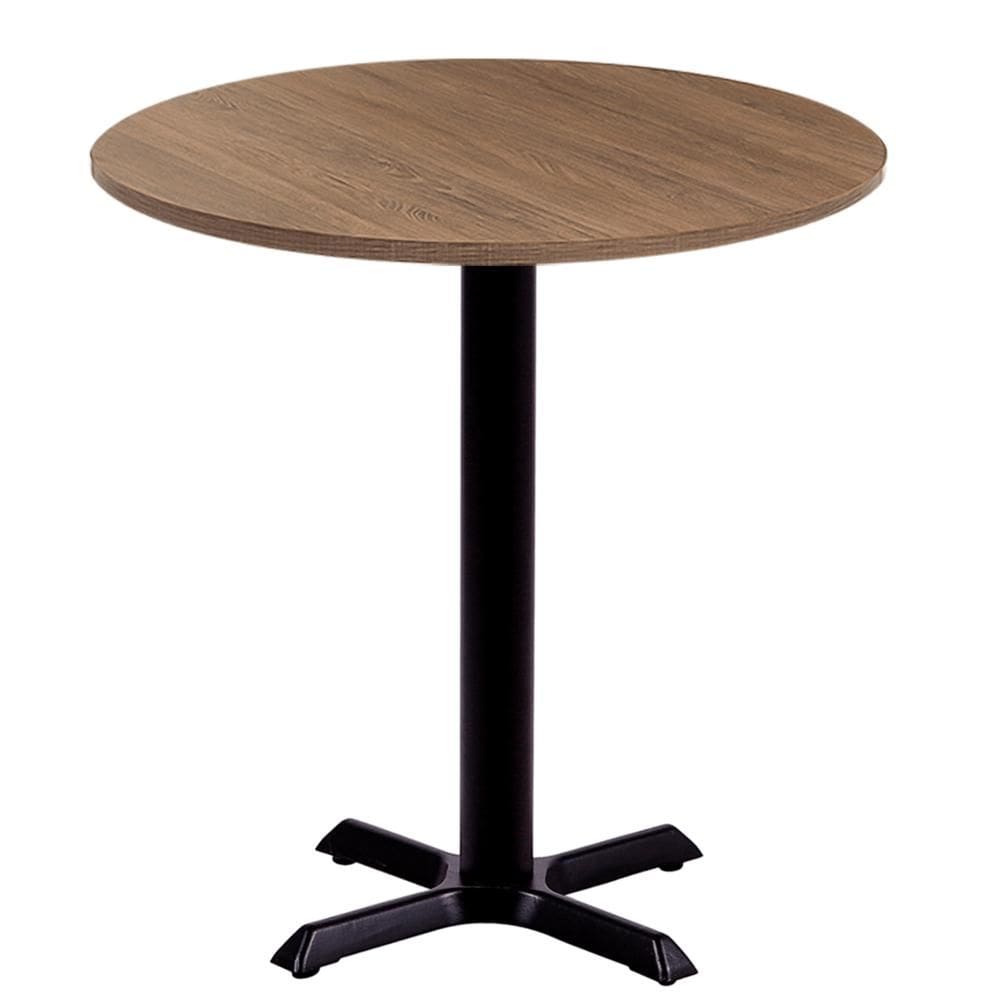 Mesa Ômega em Ferro Preto Pintura Eletrostática 74 cm (Altura) com Tampo em MDP Redonda 80 cm Cor Imbuia