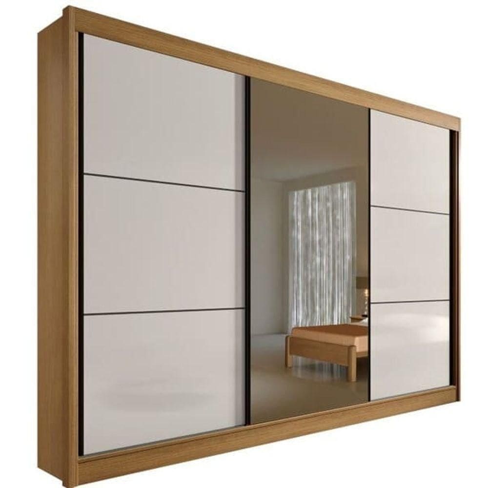 Guarda Roupa Casal Com Espelho 3 Portas 6 Gavetas Los Angeles-cinamomo-off White Móveis D`doro