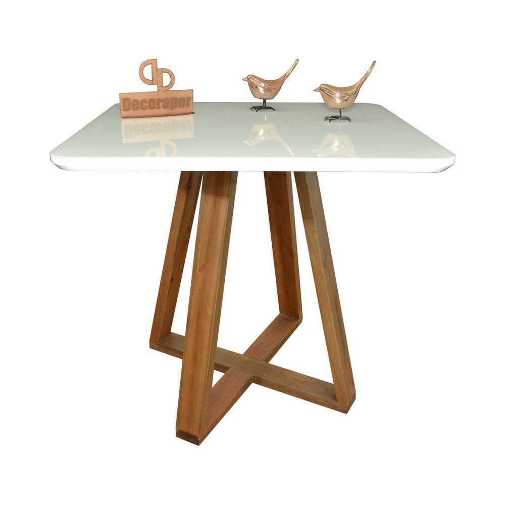Mesa Jantar Base X Tampo Quadrado Laca Com Vidro 90cm Branco