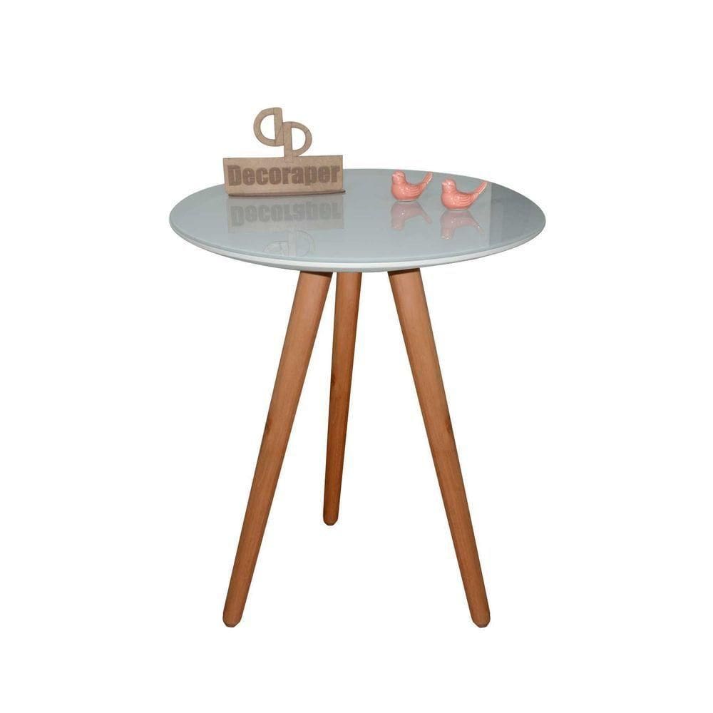 Mesa De Canto Pés Palito Amadeirado Com Tampo Vidro 70cm Off White 50cm