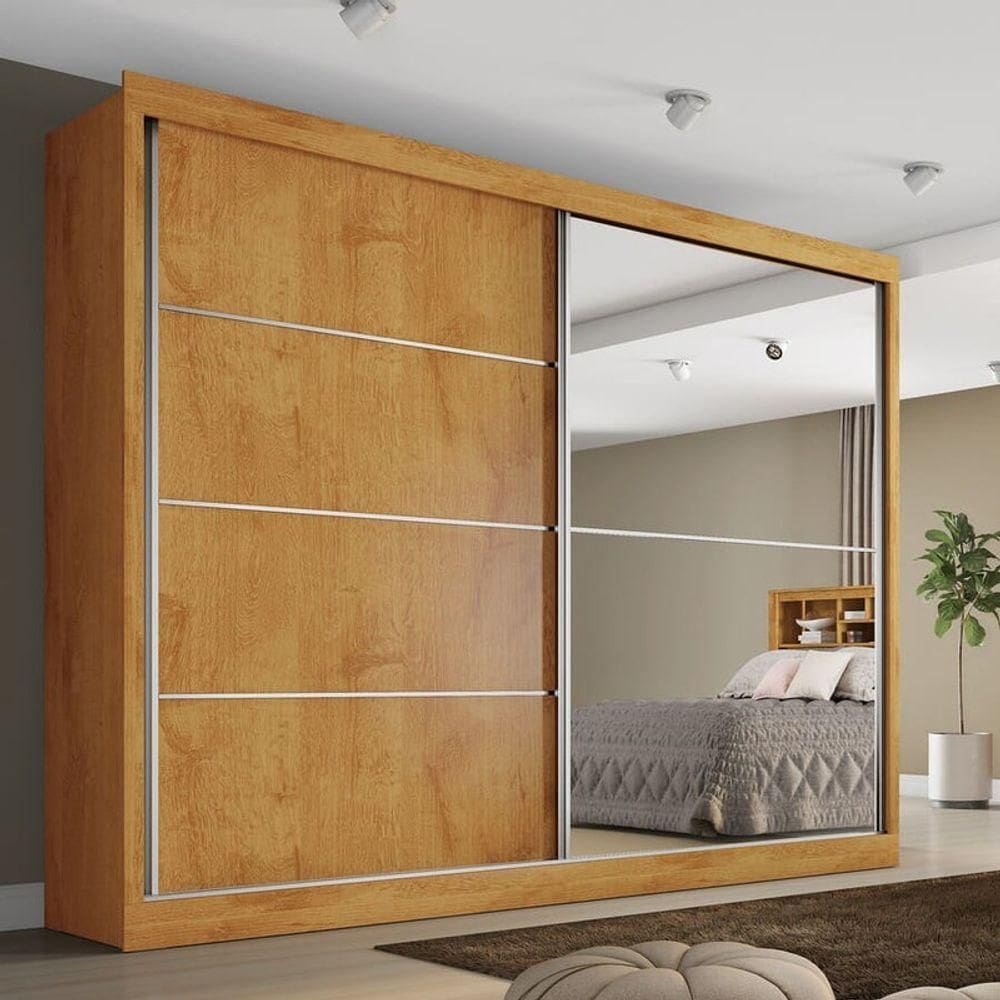 Guarda Roupa Casal Com Espelho 2 Portas 4 Gavetas Verona-peroba Made Marcs