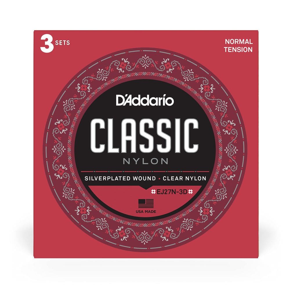 Cordas de guitarra D`Addario Classic Nylon EJ27N, pacote com 3