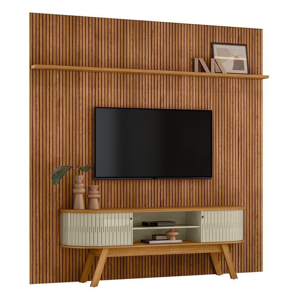 Rack Bancada Com Painel New Laguna Cumaru Opala Para Tv Até 75 Madetec Cumaru Opala