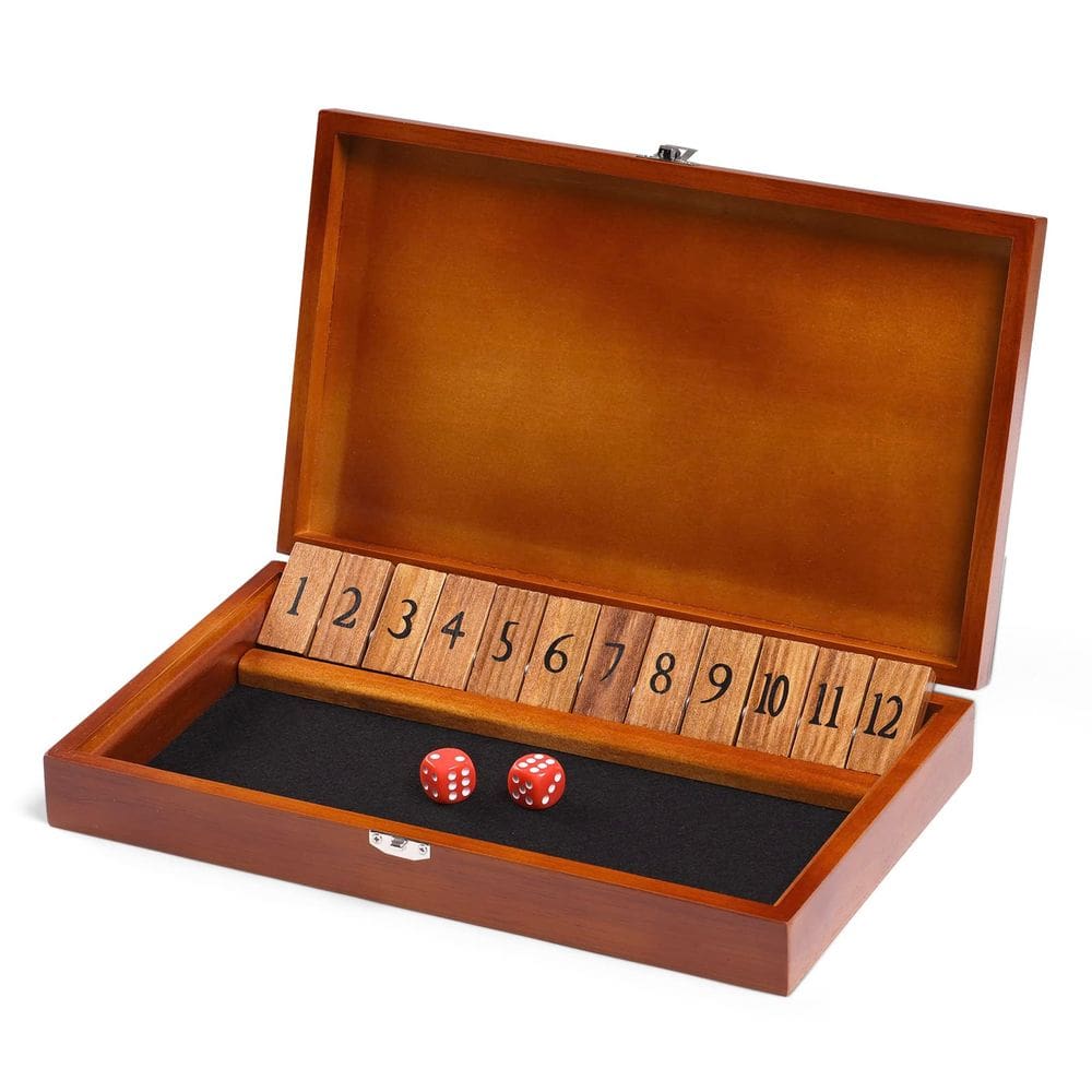 Jogo de dados Shut The Box Crobyi 12 números de madeira com tampa
