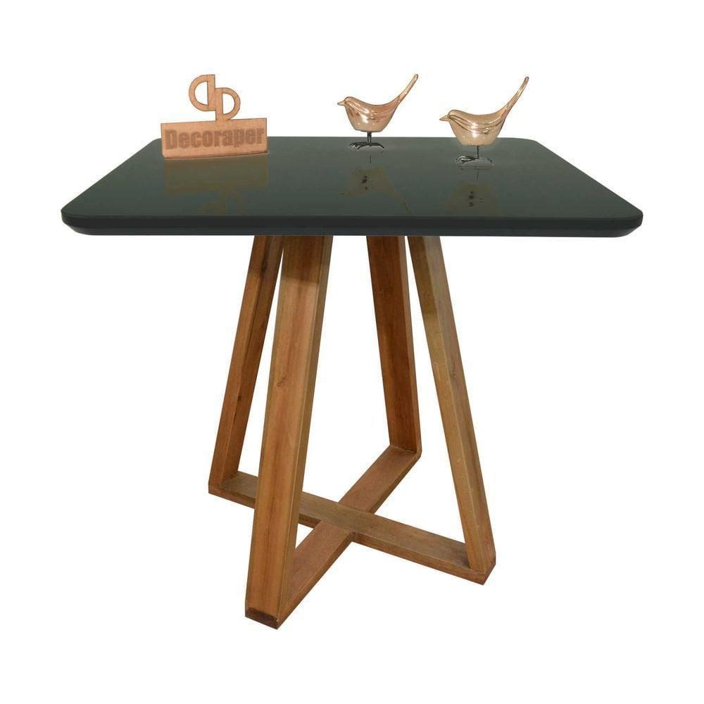 Mesa Jantar Base X Tampo Retangular Laca Com Vidro 120x80cm Preto