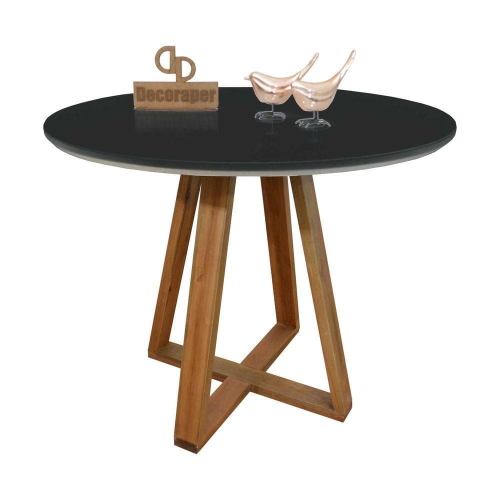 Mesa Jantar Base X Tampo Redondo Laca Com Vidro 100cm Preto