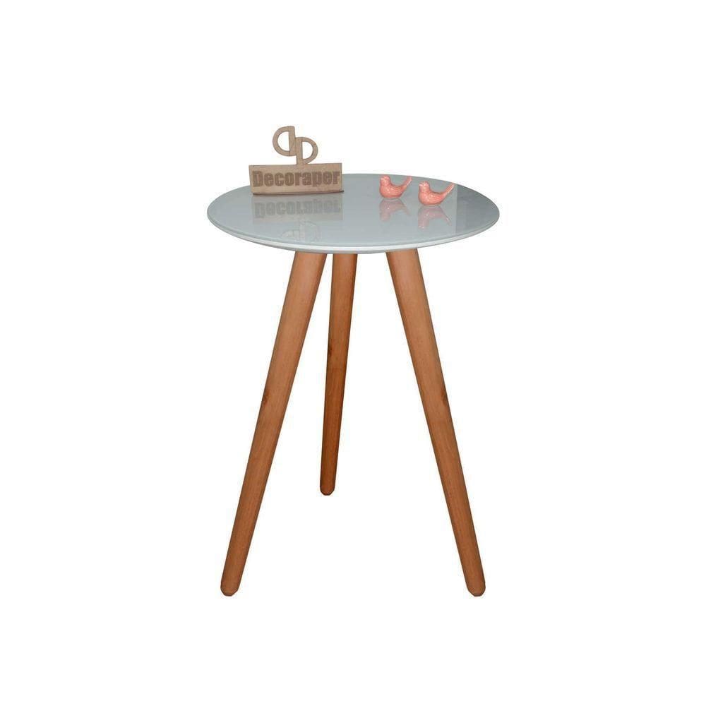 Mesa De Canto Pés Palito Amadeirado Com Tampo Vidro 45cm Off White 50cm