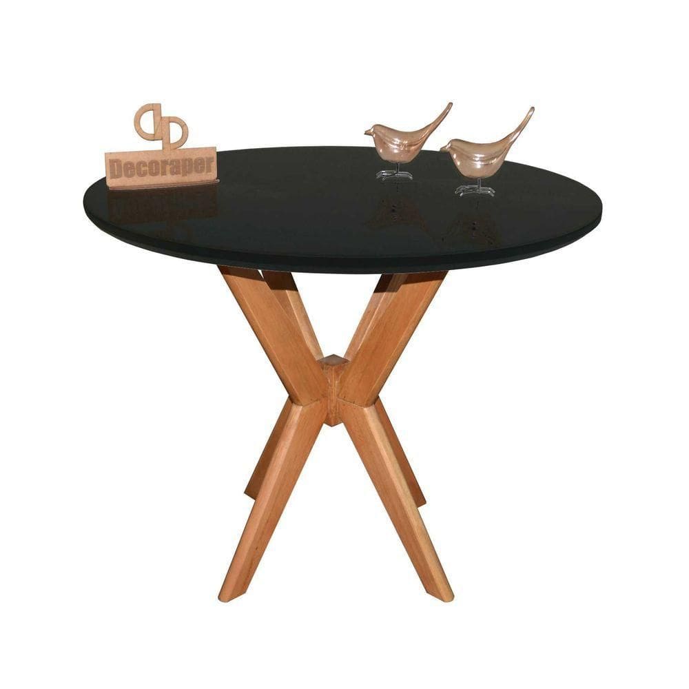 Mesa Jantar Pandora Tampo Redondo Laca Com Vidro 90cm Preto
