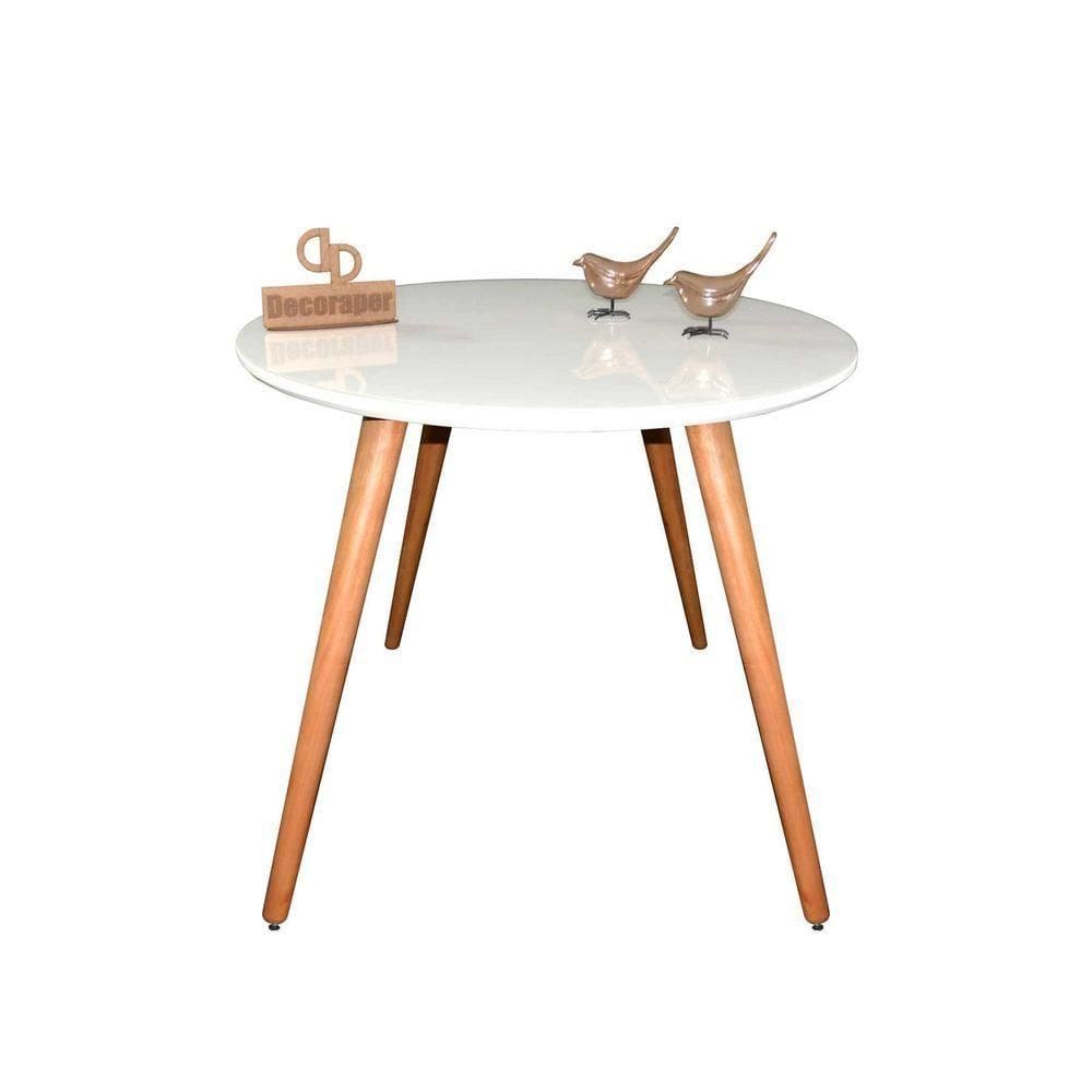 Mesa Jantar Pés Palitos Tampo Redondo Vidro Laqueado 70cm Branco
