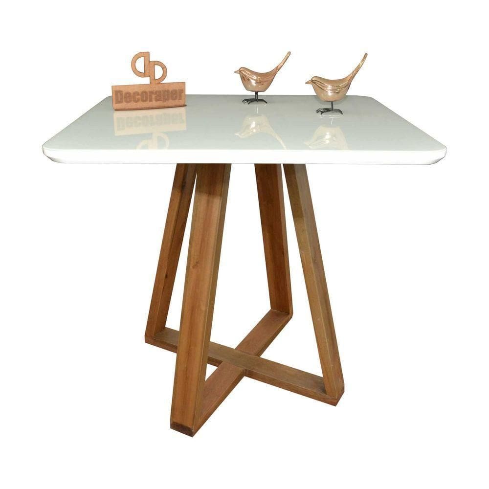 Mesa Jantar Base X Tampo Quadrado Laca Com Vidro 100cm Branco