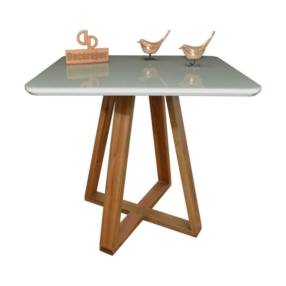 Mesa Jantar Base X Tampo Retangular Laca Com Vidro 120x80cm Off White