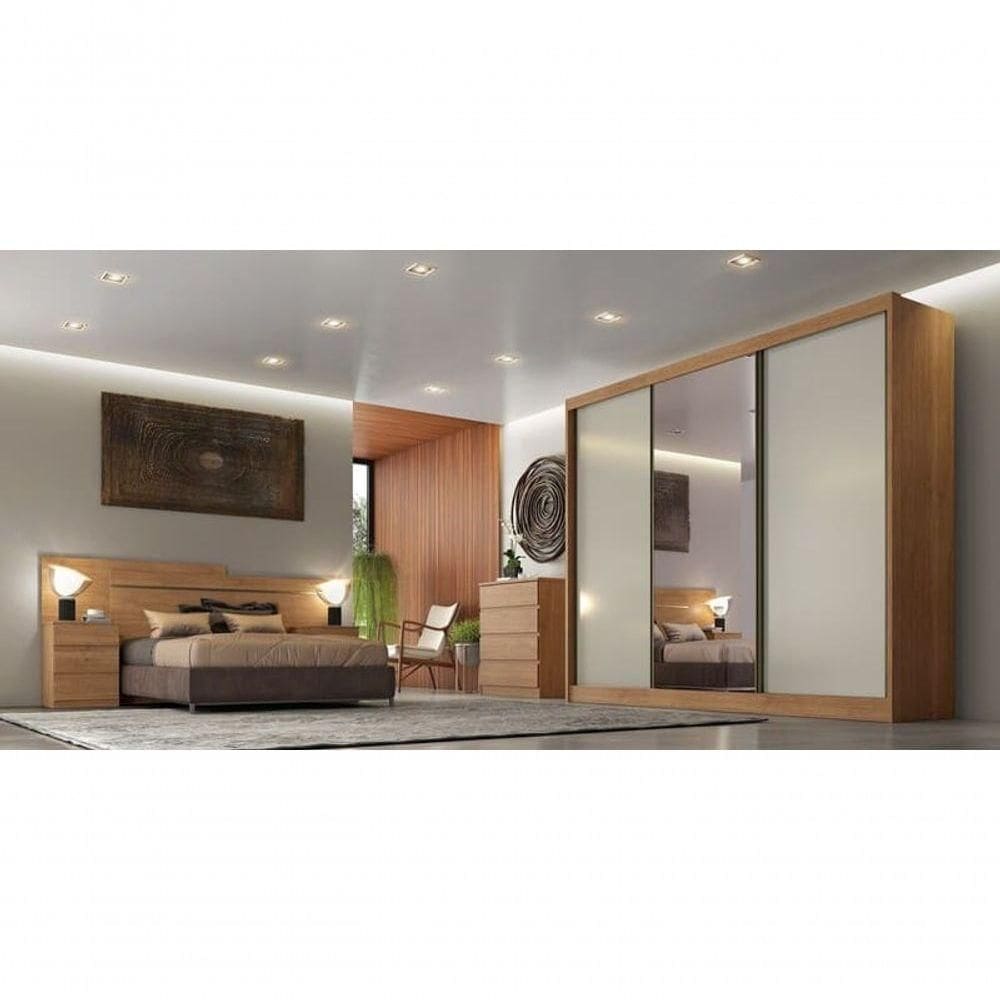 Guarda Roupa Casal Com 1 Porta Espelhada 4 Gavetas Londres-cumaru-fendi Móveis Novo Horizonte