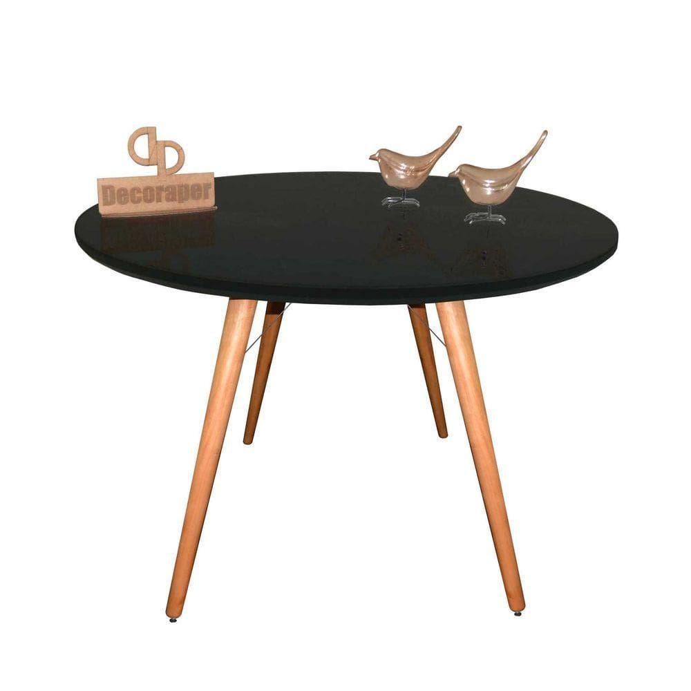 Mesa Jantar Pés Palitos Tampo Redondo Vidro Laqueado 140cm Preto