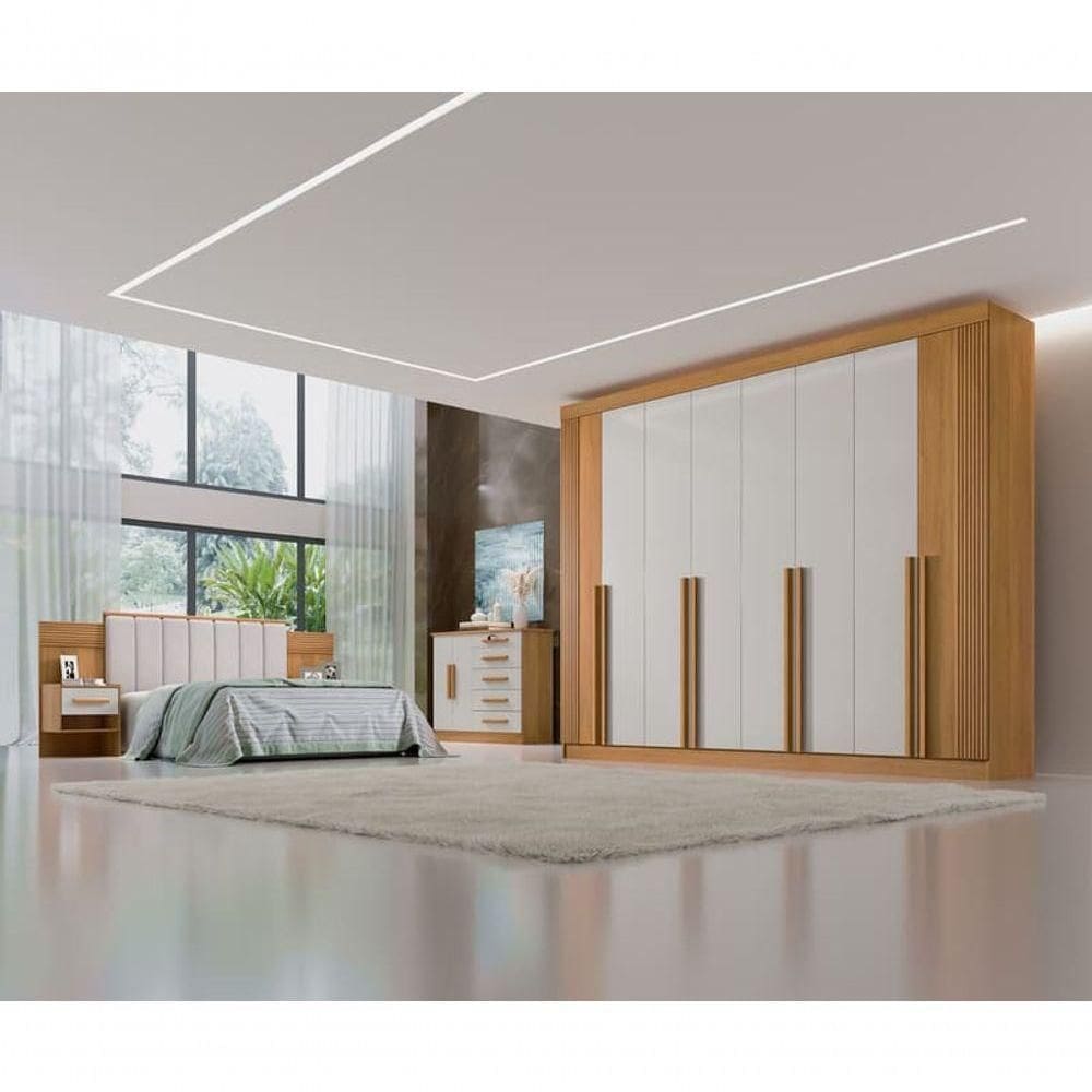 Guarda Roupa Casal 8 Gavetas Daymont-cinamomo-off White Móveis D`doro