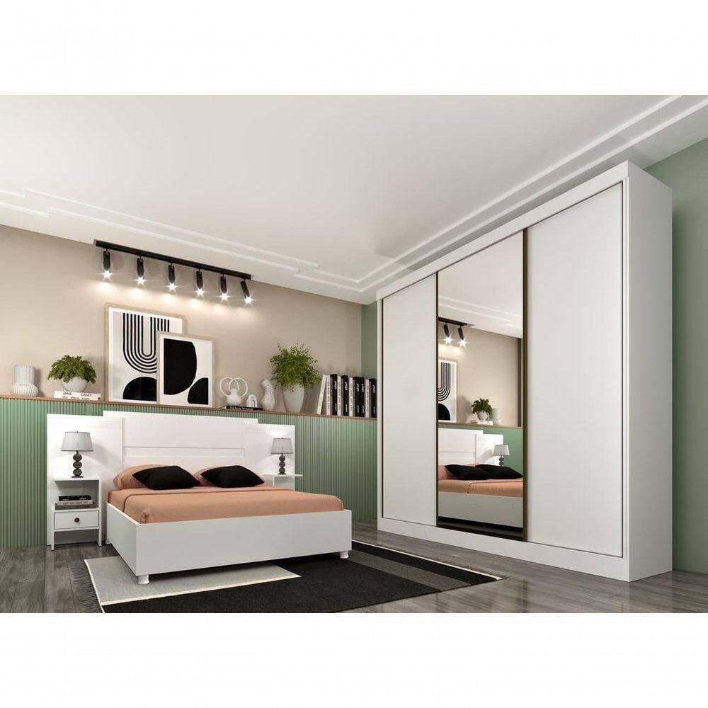 Guarda Roupa Casal Com Espelho 3 Portas 4 Gavetas Dacar-neve Tcil Móveis