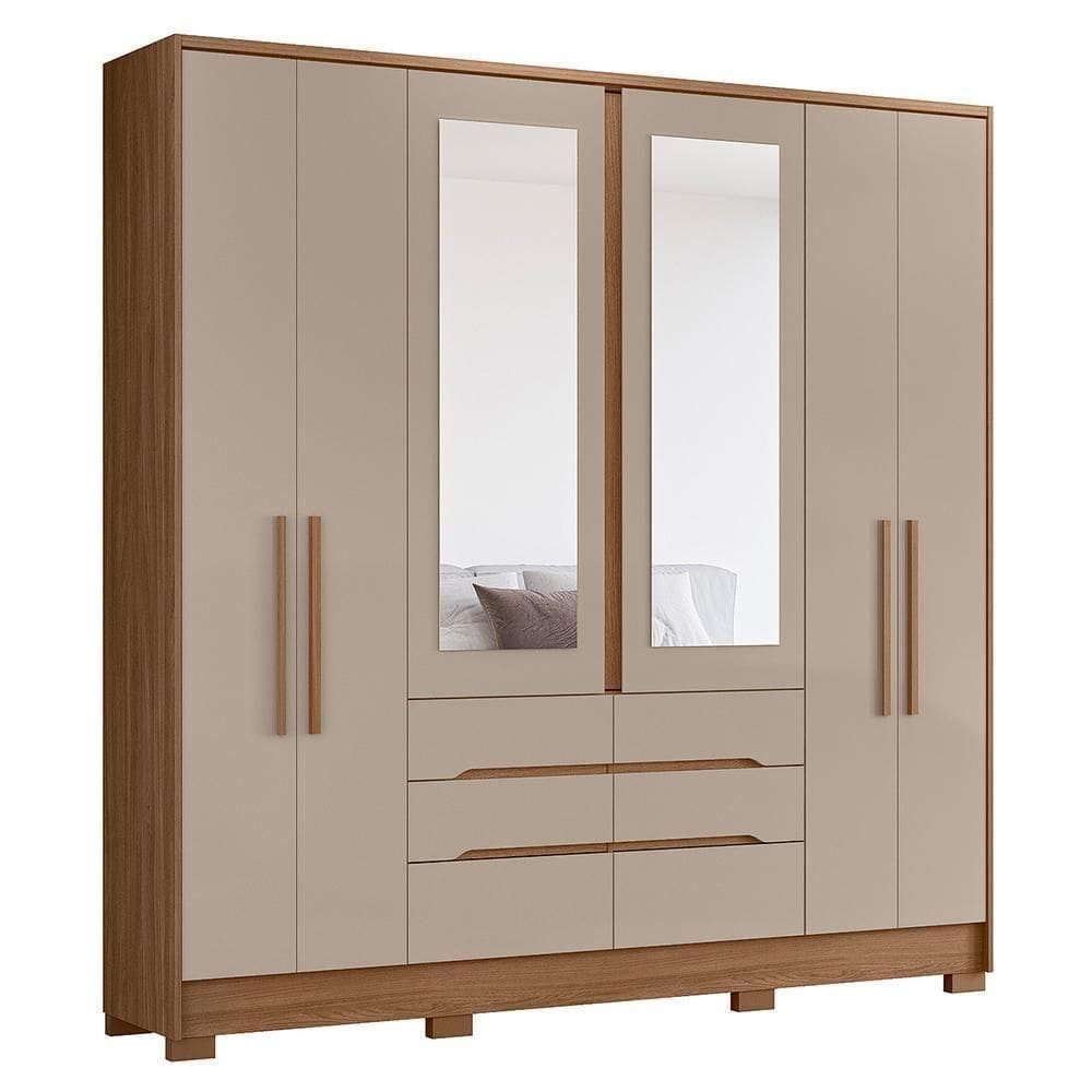 Guarda Roupa Casal San Francisco 6 Portas E 6 Gavetas Carvalho Fendi Com Espelho Moval Carvalho Fendi