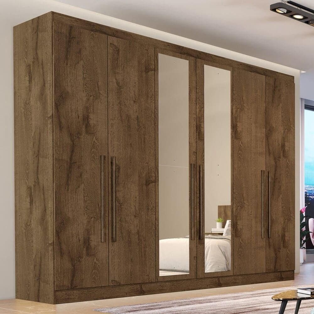 Guarda Roupa Casal Com Espelho 6 Portas 6 Gavetas Oslo-braúna Made Marcs
