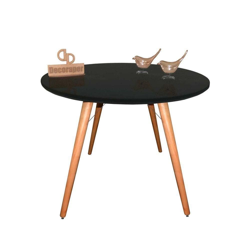 Mesa Jantar Pés Palitos Tampo Redondo Vidro Laqueado 110cm Preto