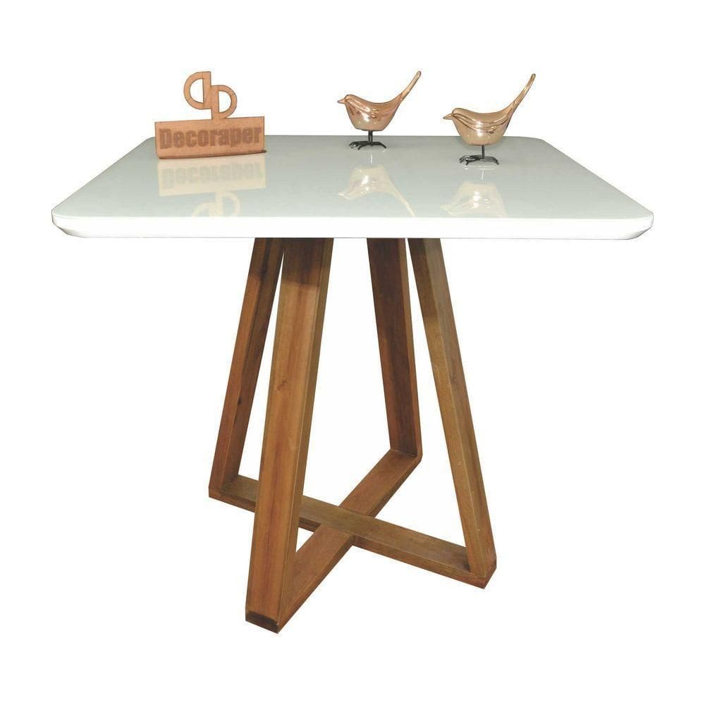 Mesa Jantar Base X Tampo Quadrado Laca Com Vidro 120cm Branco