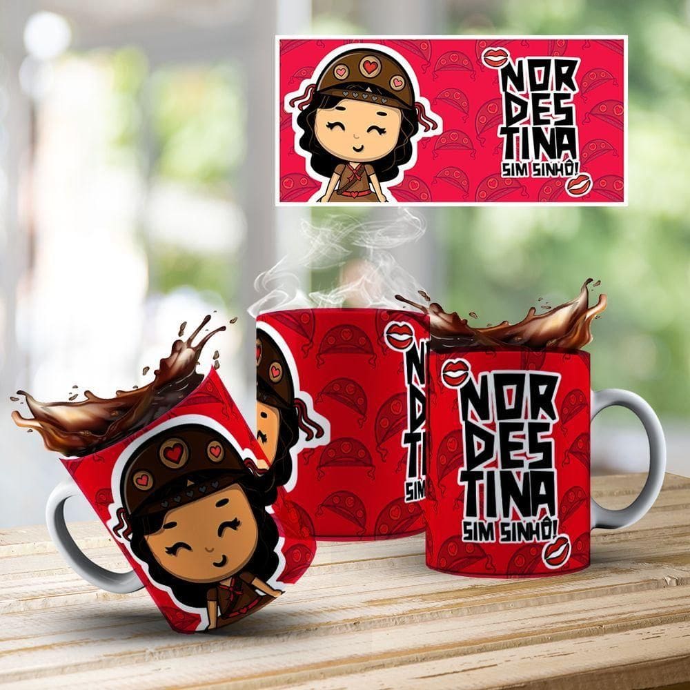 Caneca De Porcelana 325ml Decorada Nordestinos Nordestina