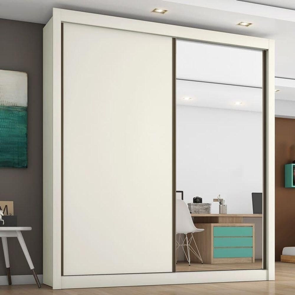 Guarda Roupa Solteiro Com Espelho 2 Portas 4 Gavetas Zurique-off White Móveis Europa