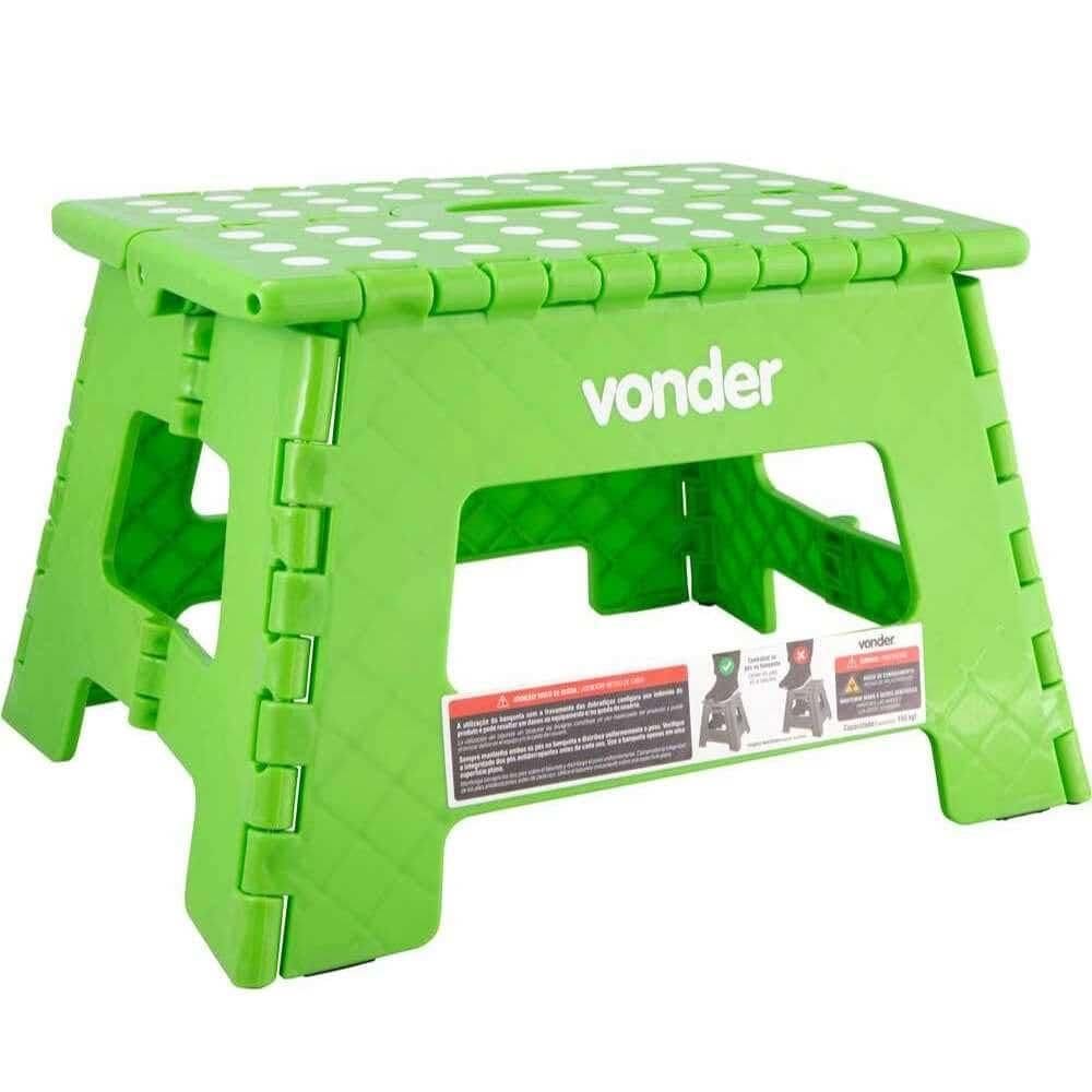Banqueta Plástica Multiuso Dobrável 150KG 220mm Verde VONDER