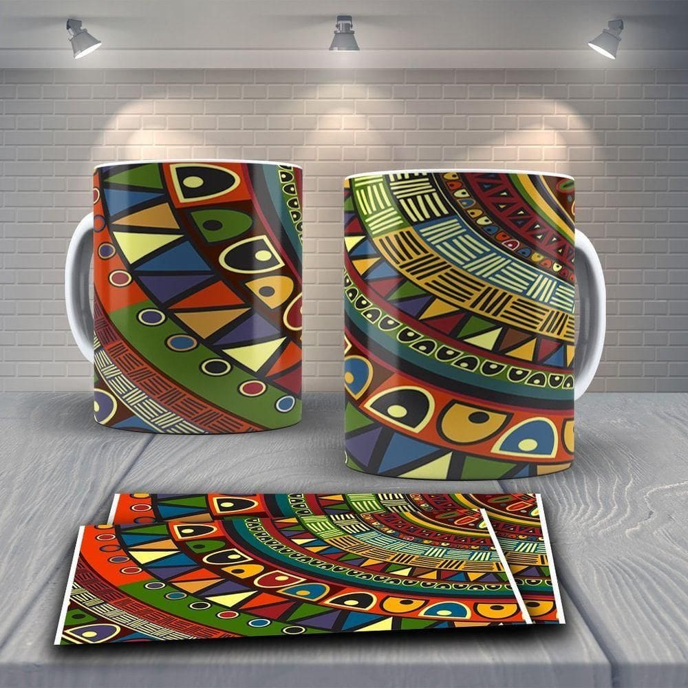Caneca De Porcelana 325ml Decorada Tribal Tribal 24