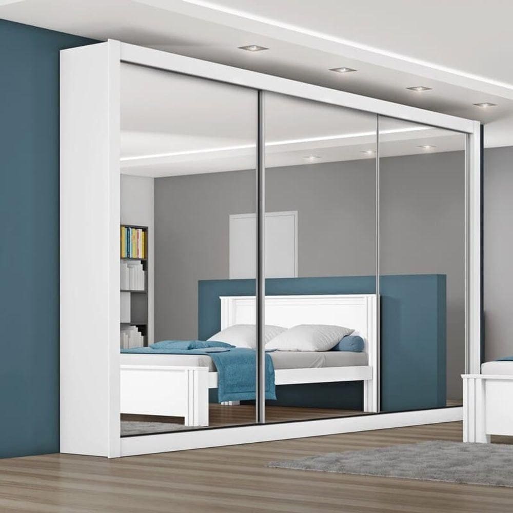 Guarda Roupa Casal Espelhado Costas 3mm Toronto-branco Acetinado Móveis Europa