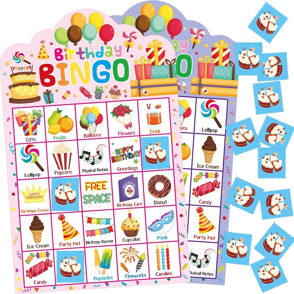 Jogo de bingo Fancy Land Birthday para 24 jogadores com cartas e fichas