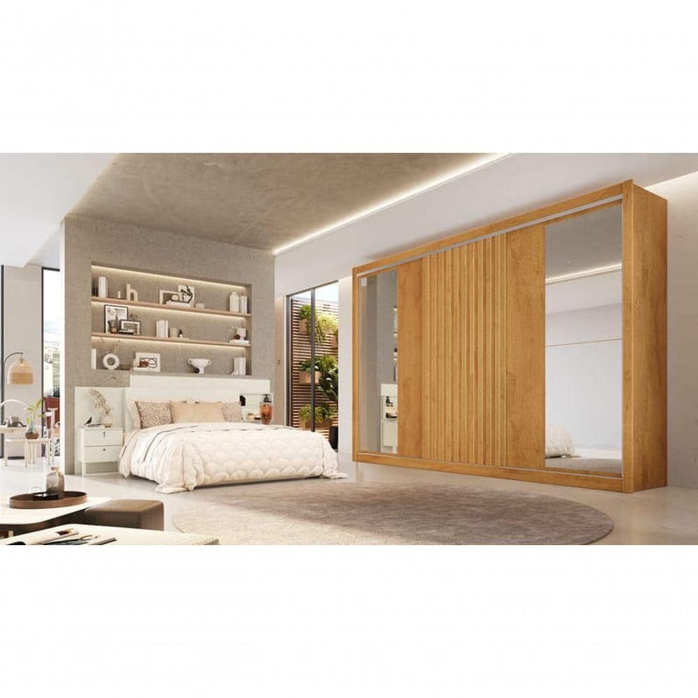 Guarda Roupa Casal Com Espelho 3 Portas 6 Gavetas Vitoria-peroba Móveis Europa