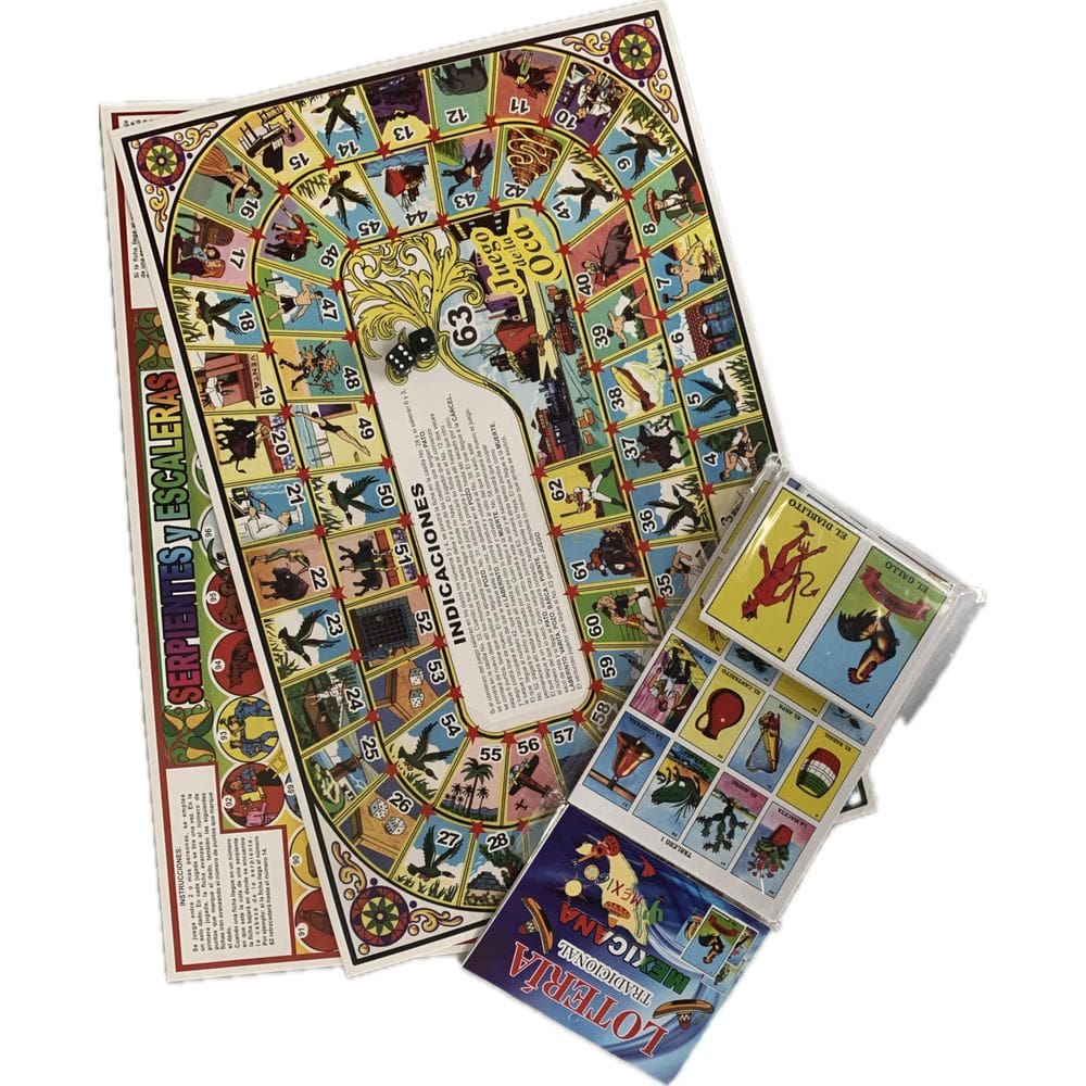 Jogos de tabuleiro mexicanos: Set Snakes and Ladders, Goose Game, Loteria