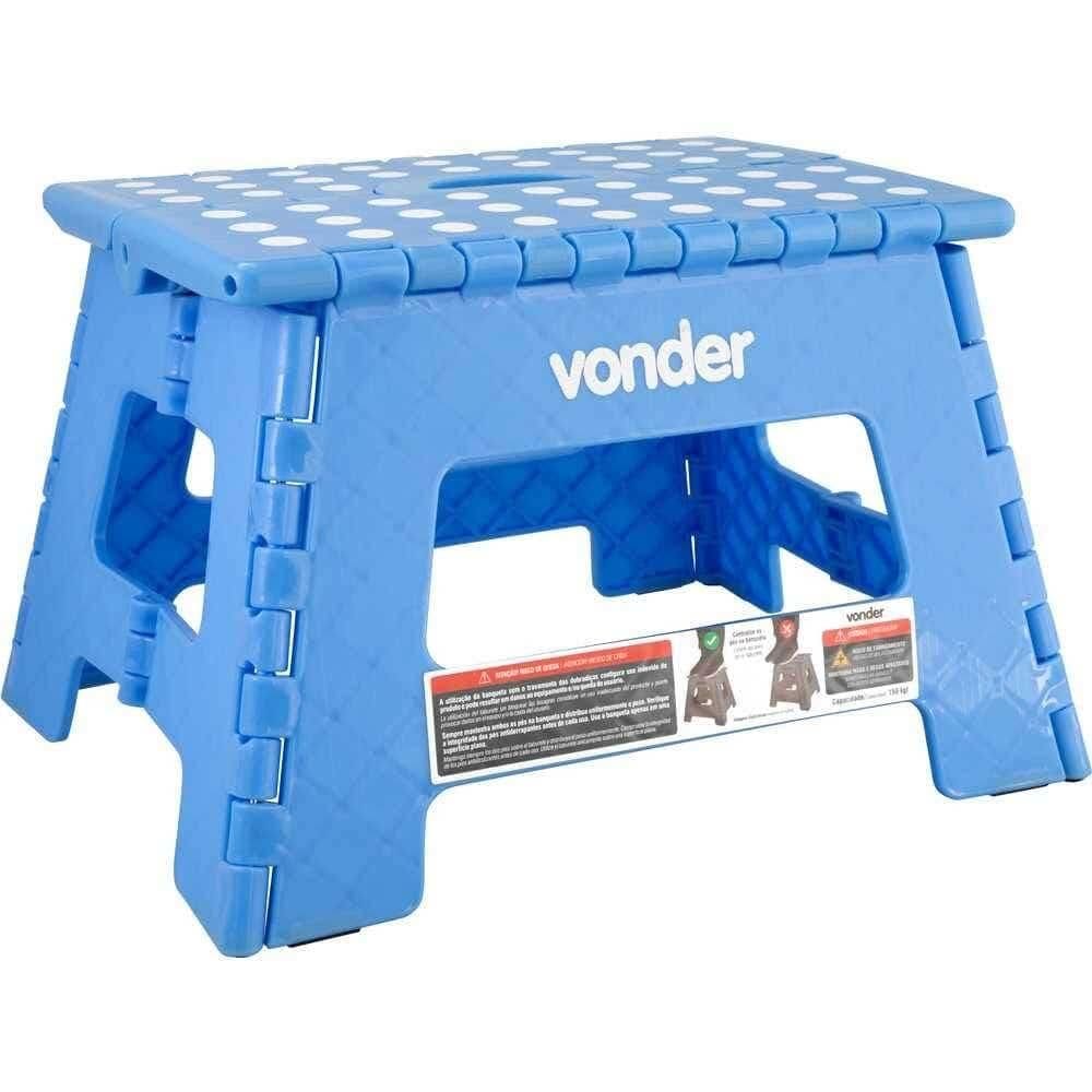 Banqueta Plástica Multiuso Dobrável 150KG 220mm Azul VONDER