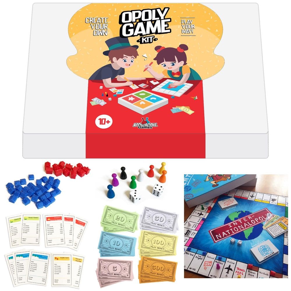 Jogo de tabuleiro Apostrophe Games Crie seu próprio Opoly com acessórios