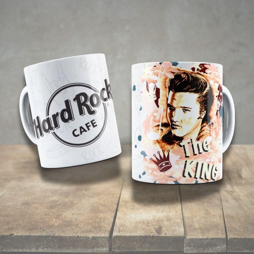 Caneca De Porcelana 325ml Decorada ícones Da Música Elvis Presley 2