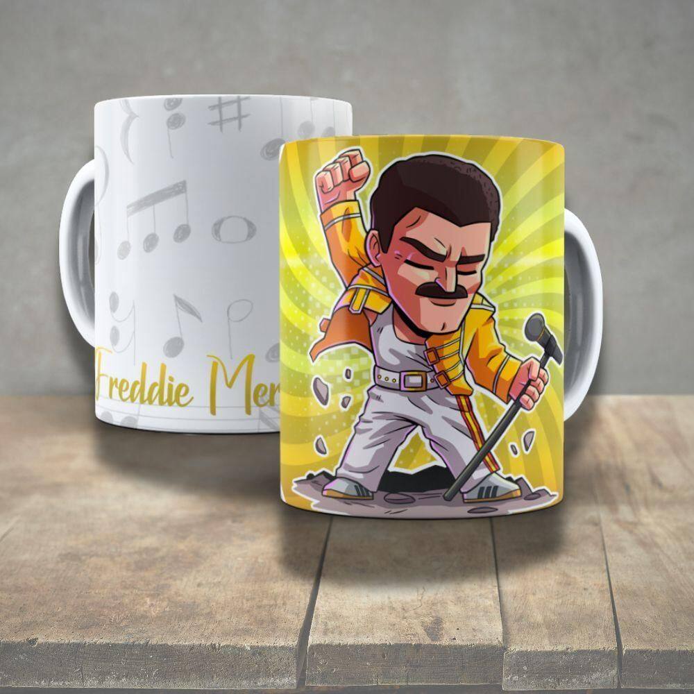 Caneca De Porcelana 325ml Decorada ícones Da Música Freddie Mercury