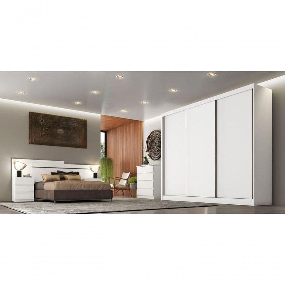 Guarda Roupa Casal 3 Portas 4 Gavetas Medelim-branco Móveis Novo Horizonte