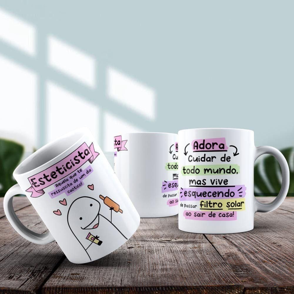 Caneca De Porcelana 325ml Flork Profissões Feminino Esteticista